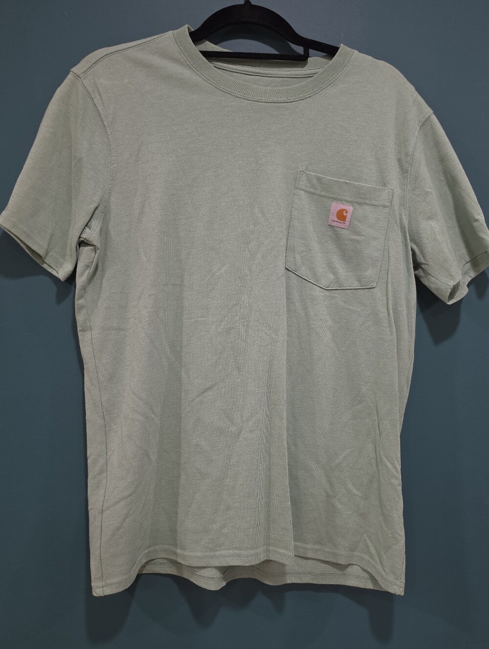 Carhartt Women’s M Sage Green Loose Fit Pocket T-Shirt Pink Logo